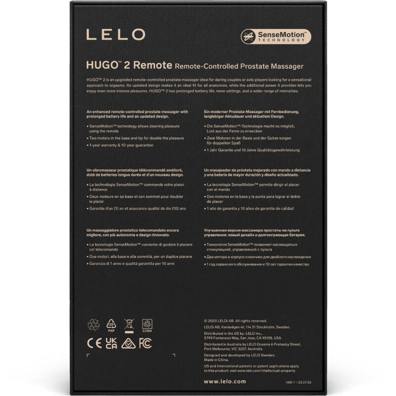 LELO – HUGO 2 Remote – Stimulateur Prostatique Télécommandé Noir