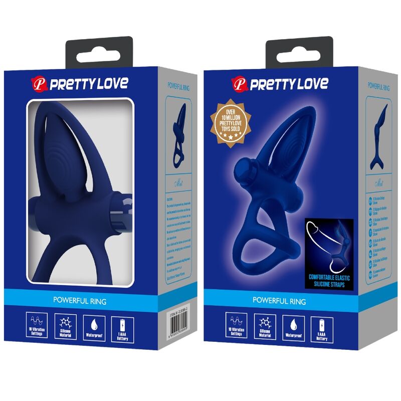 PRETTY LOVE – Double Anneau Vibrant & Stimulateur Anal Bleu